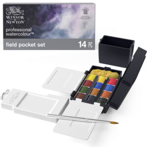 Set Aquarell 12 Mezzi Godet + Pennello + Spugnetta + Serbatoio Acqua 35 ML Winsor e Newton