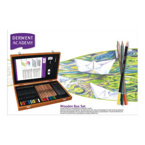 Cassetta in legno con 12 Matite  Colouring, 12 Matite  Watercolour, 6 Matite  Sketching + Accessori Derwent