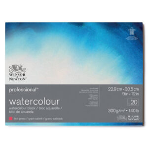Blocco Professional Watercolor Collato 4 Lati, Grana Satinata 22.9 x 35 cm, 20 Fogli, 300 gr Winsor e Newton