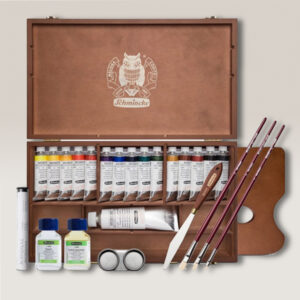 Cassetta Legno 15 Tubi da 35 ML + Tubo da 150 ML Bianco + Accessori Olio Extra Fine Mussini Schmincke