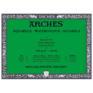 Blocco Aquarell Collato su 4 lati 20 fogli - 26 x 36 cm - Grana Fine - 300 g/m²Arches