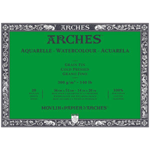 Blocco Aquarell Collato su 4 lati 20 fogli - 36 x 51 cm - Grana Fine - 300 g/m² Arches