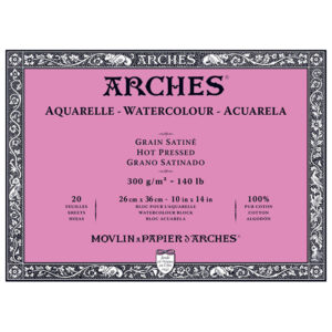 Blocco Aquarell Collato su 4 lati 20 fogli - 26 x 36 cm - Grana Satinata - 300 g/m² Arches