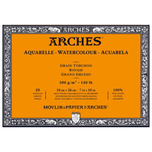 Blocco Aquarell Collato su 4 lati 20 fogli - 18 x 26 cm - Grana Torchon - 300 g/m² Arches