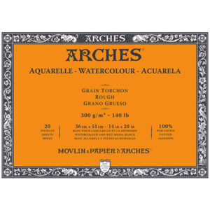 Blocco Aquarell Collato su 4 lati 20 fogli - 36 x 51 cm - Grana Torchon - 300 g/m² Arches