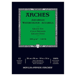 Blocco Aquarell Collato su 1 lato 12 fogli - 26 x 36 cm - Grana Fine - 300 g/m² Arches
