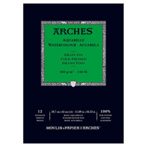 Blocco Aquarell Collato su 1 lato 12 fogli - 29,7 x 42 cm - Grana Fine - 300 g/m² Arches