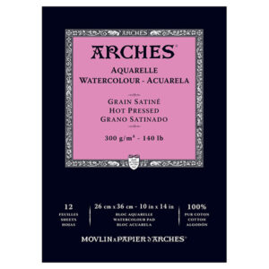 Blocco Aquarell Collato su 1 lato 12 fogli - 26 x 36 cm - Grana Satinata - 300 g/m² Arches