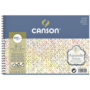 Blocco Aquarelle 12,5 x 18 cm, Grana Fine (spiralato) 12 Fogli 300 gr Cotone 60% Canson