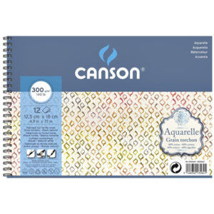 Blocco Aquarelle 12,5 x 18 cm, Grana Torchon (spiralato) 12 Fogli 300 gr Cotone 60% Canson