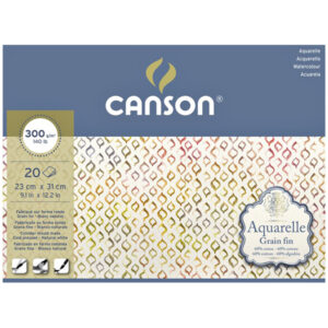 Blocco Aquarelle 23 x 31 cm, Grana Fine 12 Fogli 300 gr Cotone 60% Canson