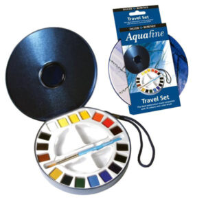 Confezione in Metallo Travel Set 18 Mezzi Godet + Pennello + 2 Tavolozze Aquafine Daler Rowney