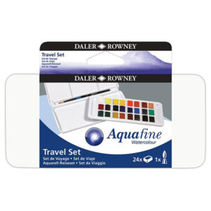 Confezione in Metallo Travel Set 24 Mezzi Godet + Pennello + Tavolozza Aquafine Daler Rowney