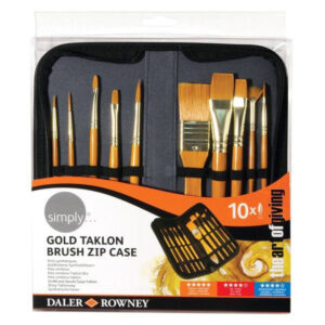 Zip Case, Borsa con chiusura zip + 10 Pennelli manico corto, pelo sintentico Taklon Dorato Daler Rowney