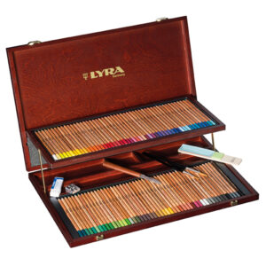 200 - Cassetta legno Aquarell Prestige Lyra, 100 Matite + Accessori Rembrandt Aquarel