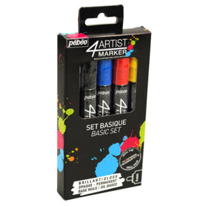 891 - Set 5 Punte 4 mm Basique: Giallo, Rosso, Blu scuro, Nero, Bianco 4Artist Marker Pebeo