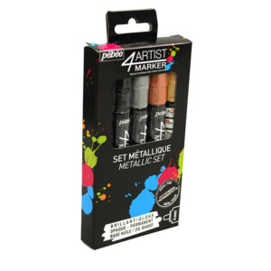 892 - Set 5 Punte 4 mm Metallique: Oro, Rame, Argento, Nero, Bianco 4Artist Marker Pebeo