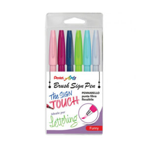 Brush Sign Pen Funny Punta fibra flessibile, Confezione 6 pz. - Pentel