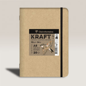 Blocco Disegno Kraft Avana A5 Punto Metallico Con Elastico Fogli 20 gr 115 Clairefontaine