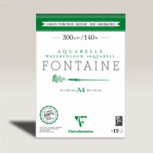 Blocco Acquerello Fontaine Cotone Collato 2 Lati Fogli 12 gr 300 Grana Torchon A4 Clairefontaine