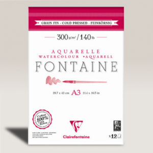 Blocco Acquerello Fontaine Cotone Collato 2 Lati Fogli 12 gr 300 Grana Fine A3 Clairefontaine