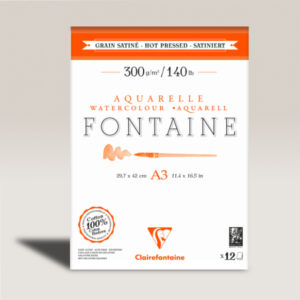 Blocco Acquerello Fontaine Cotone Collato 2 Lati Fogli 12 gr 300 Grana Satinata A3 Clairefontaine