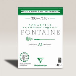 Blocco Acquerello Fontaine Cotone Collato 2 Lati Fogli 12 gr 300 Grana Torchon A3 Clairefontaine