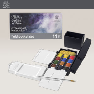 Set Aquarell 12 Mezzi Godet + Pennello + Spugnetta + Serbatoio Acqua 35 ML Winsor e Newton