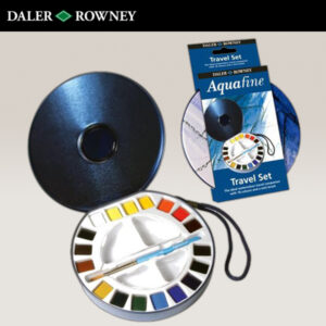 Confezione in Metallo Travel Set 18 Mezzi Godet + Pennello + 2 Tavolozze Aquafine Daler Rowney