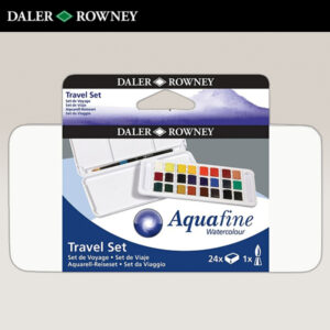 Confezione in Metallo Travel Set 24 Mezzi Godet + Pennello + Tavolozza Aquafine Daler Rowney